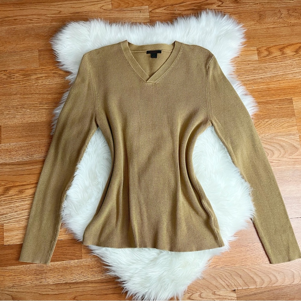 Y2K Express Earthy knit v neck ribbed pullover sweater neutral tone layering S